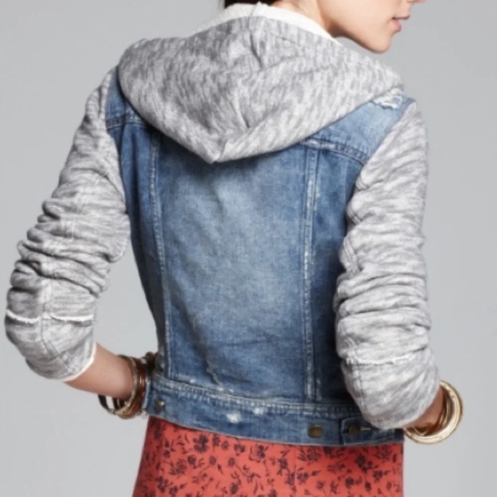 Free People | Mixed Media Distressed Hooded Jean Jacket - Picture 11 of 11